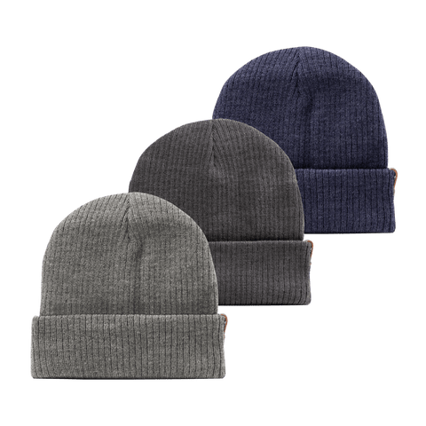 Bare Essential Beanie 3-Pack gray + Charcoal + Navy