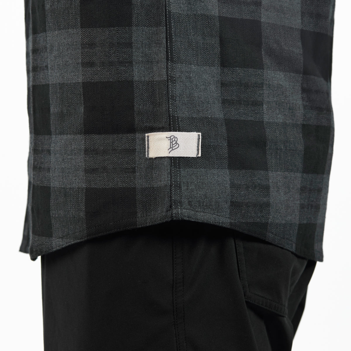 Myca™  Plaid Button-Up  Hem Charcoal