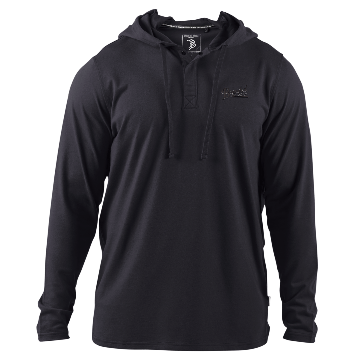 Est. 2015 Stacked Silicone Script Cortaro™ Hooded Henley Black