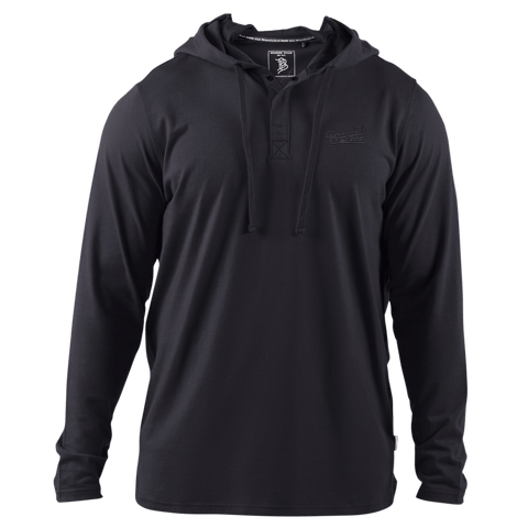 Est. 2015 Stacked Silicone Script Cortaro™ Hooded Henley Black