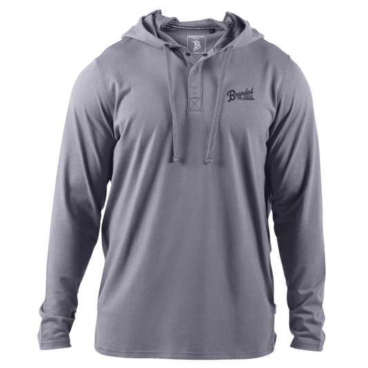 Est. 2015 Stacked Silicone Script Cortaro™ Hooded Henley Gray