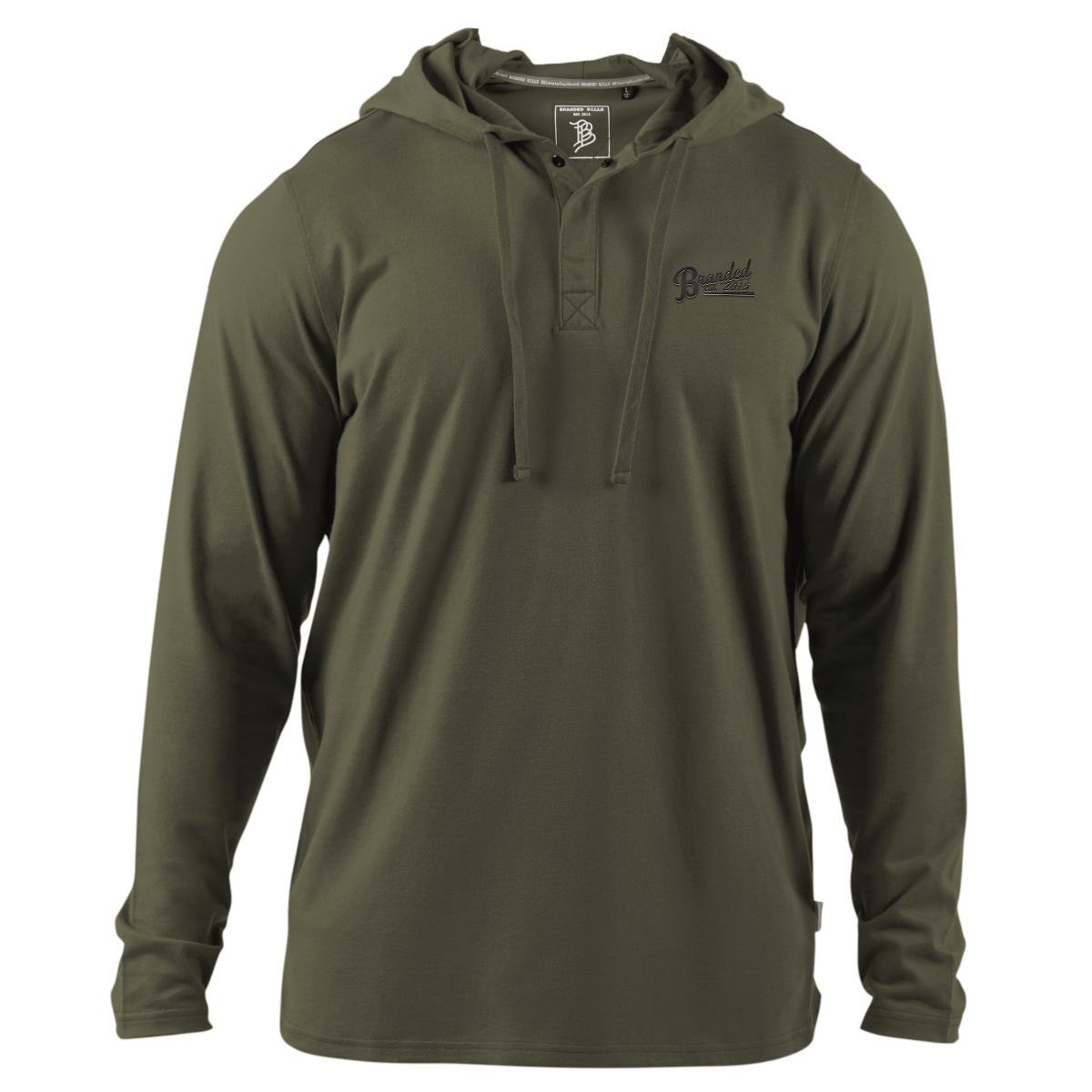 Est. 2015 Stacked Silicone Script Cortaro™ Hooded Henley Loden