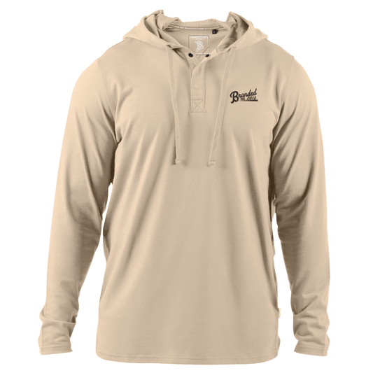 Est. 2015 Stacked Silicone Script Cortaro™ Hooded Henley Sand