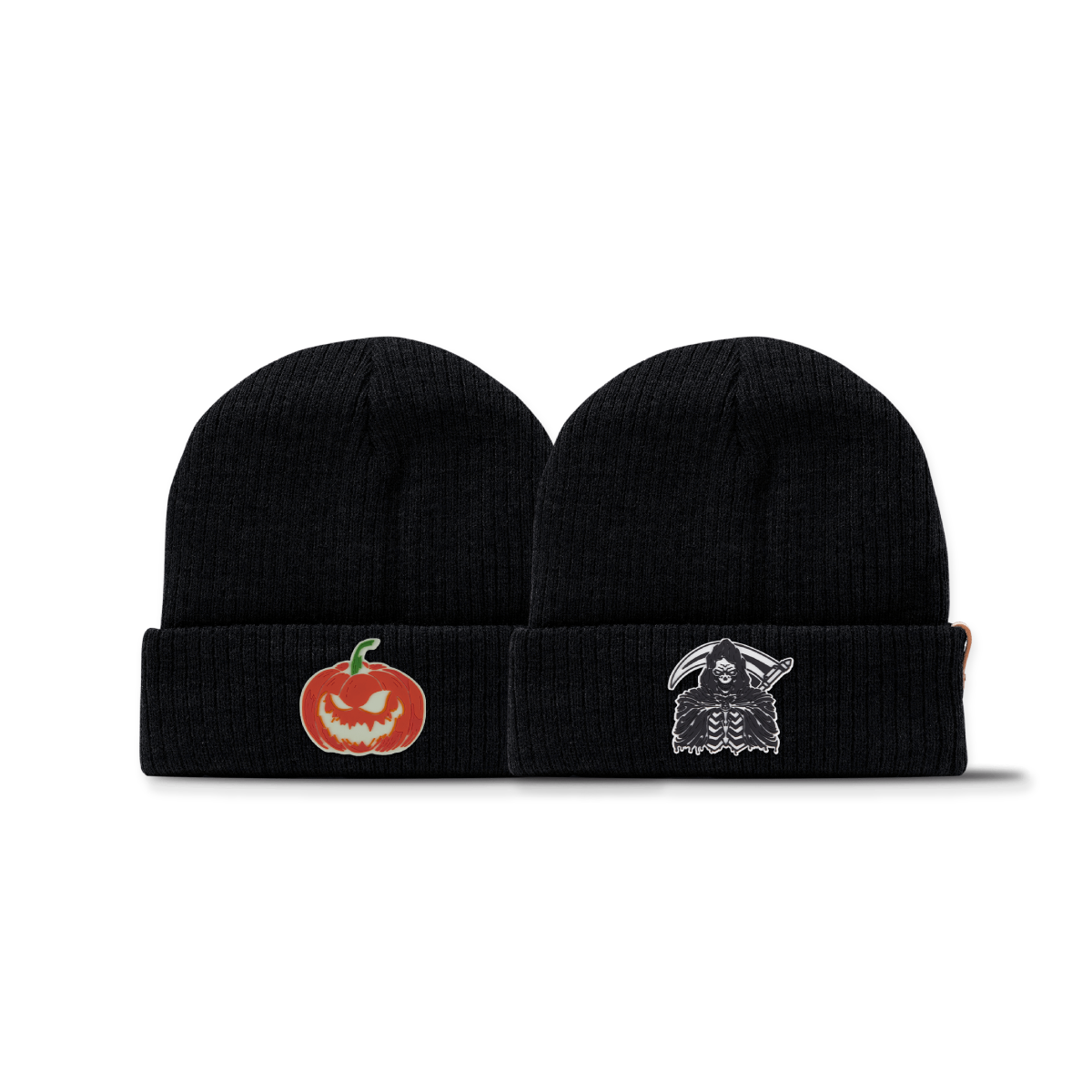 Jack-O-Lantern + Grim Reaper Glow Essential Beanie Bundle Black
