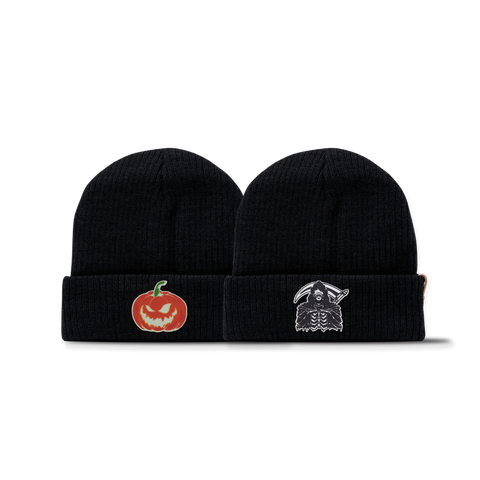 Jack-O-Lantern + Grim Reaper Glow Essential Beanie Bundle Black