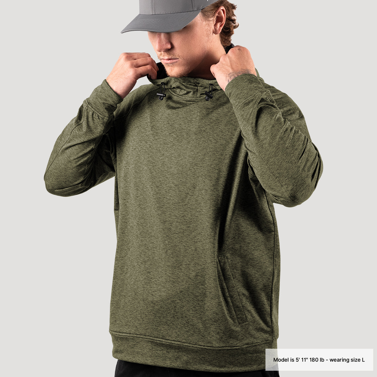 Performance Hoodie On Body Loden Heather
