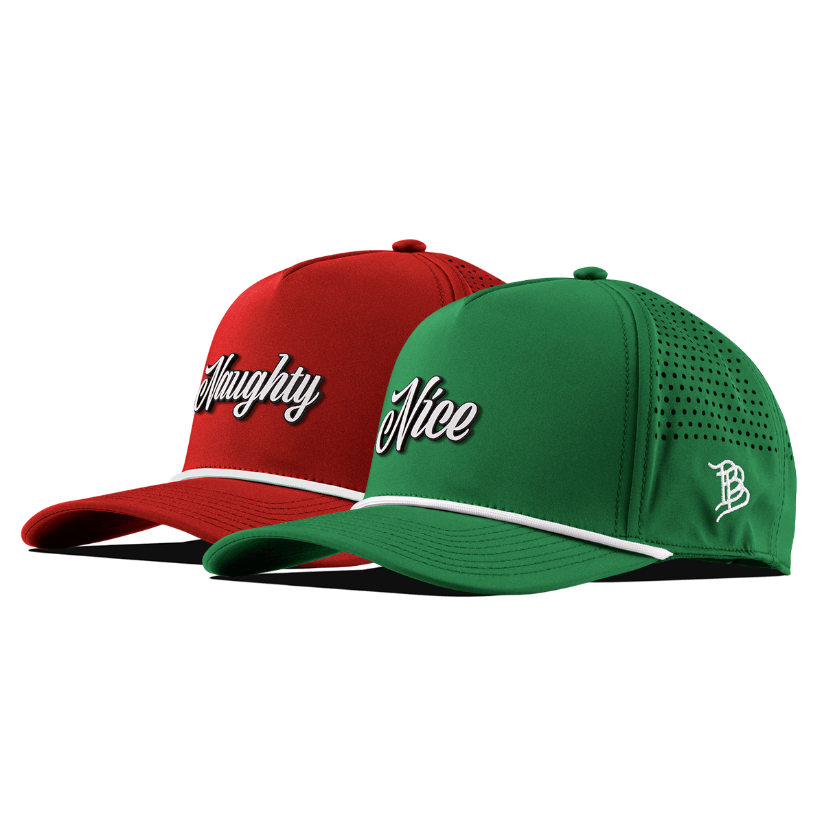 Naughty & Nice Curved 5 Panel Rope Bundle Kelly Green/White + Red/White