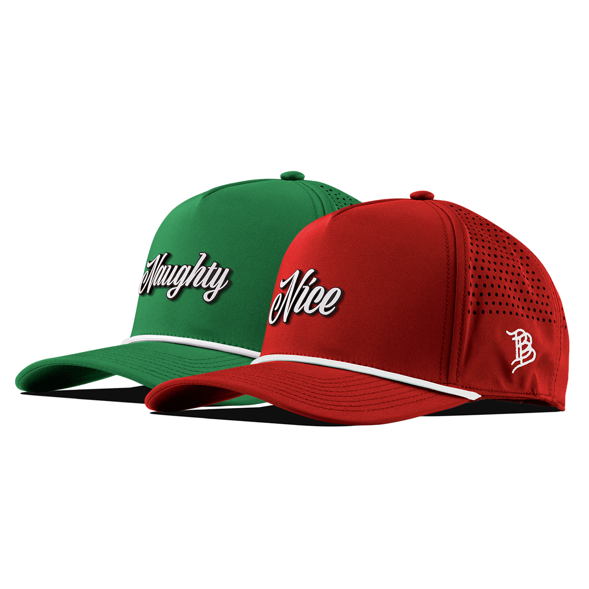 Naughty & Nice Curved 5 Panel Rope Bundle Red/White + Kelly Green/White