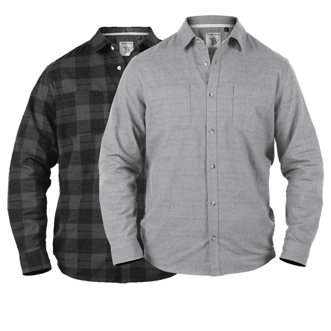 Myca™ Plaid/Solid Button-Up 2-Pack Charcoal Plaid + Gray Solid
