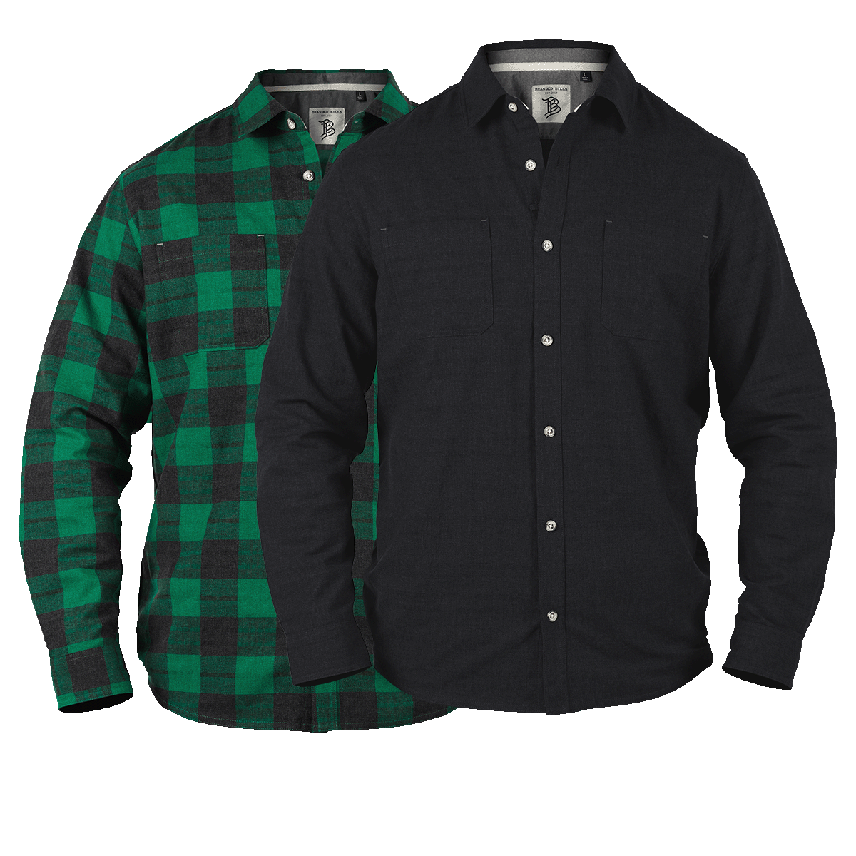 Myca™ Plaid/Solid Button-Up2-Pack Kelly Green Plaid + Black Solid