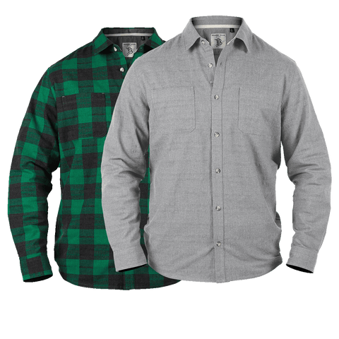 Myca™ Plaid/Solid Button-Up 2-Pack Kelly green Plaid + Gray Solid