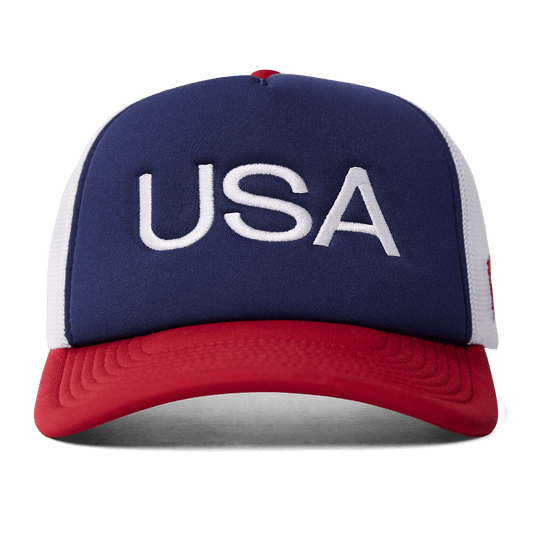 USA Embroidered 5-Panel Foam Trucker RWB