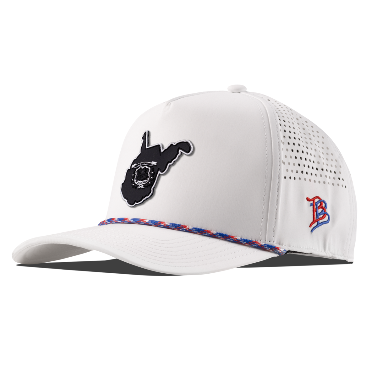 West Virginia Vintage Curved 5 Panel Performance White + RWB