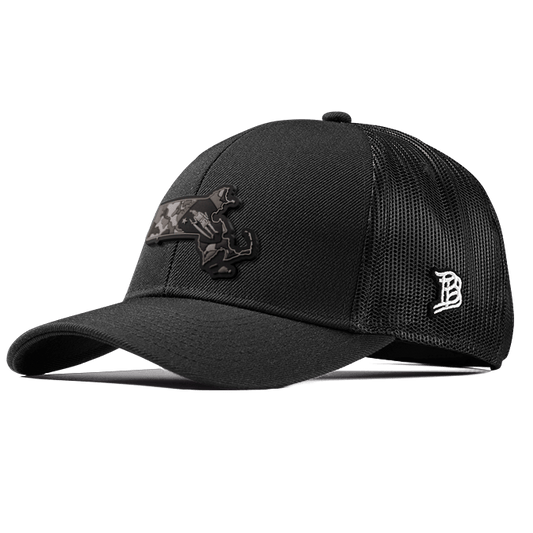 Massachusetts Camo Flexfit Snapback Trucker Back CURVED