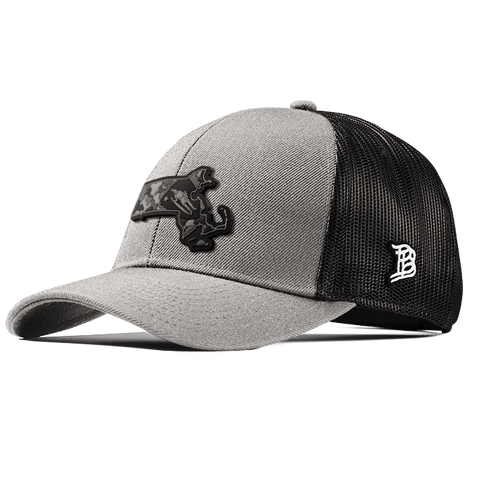 Massachusetts Camo Flexfit Snapback Trucker Back CURVED