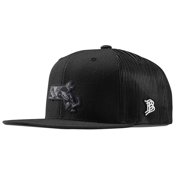 Massachusetts Camo PVC Flat Trucker