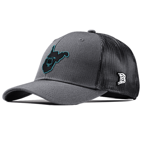 West Virginia Turquoise Curved Trucker Charcoal