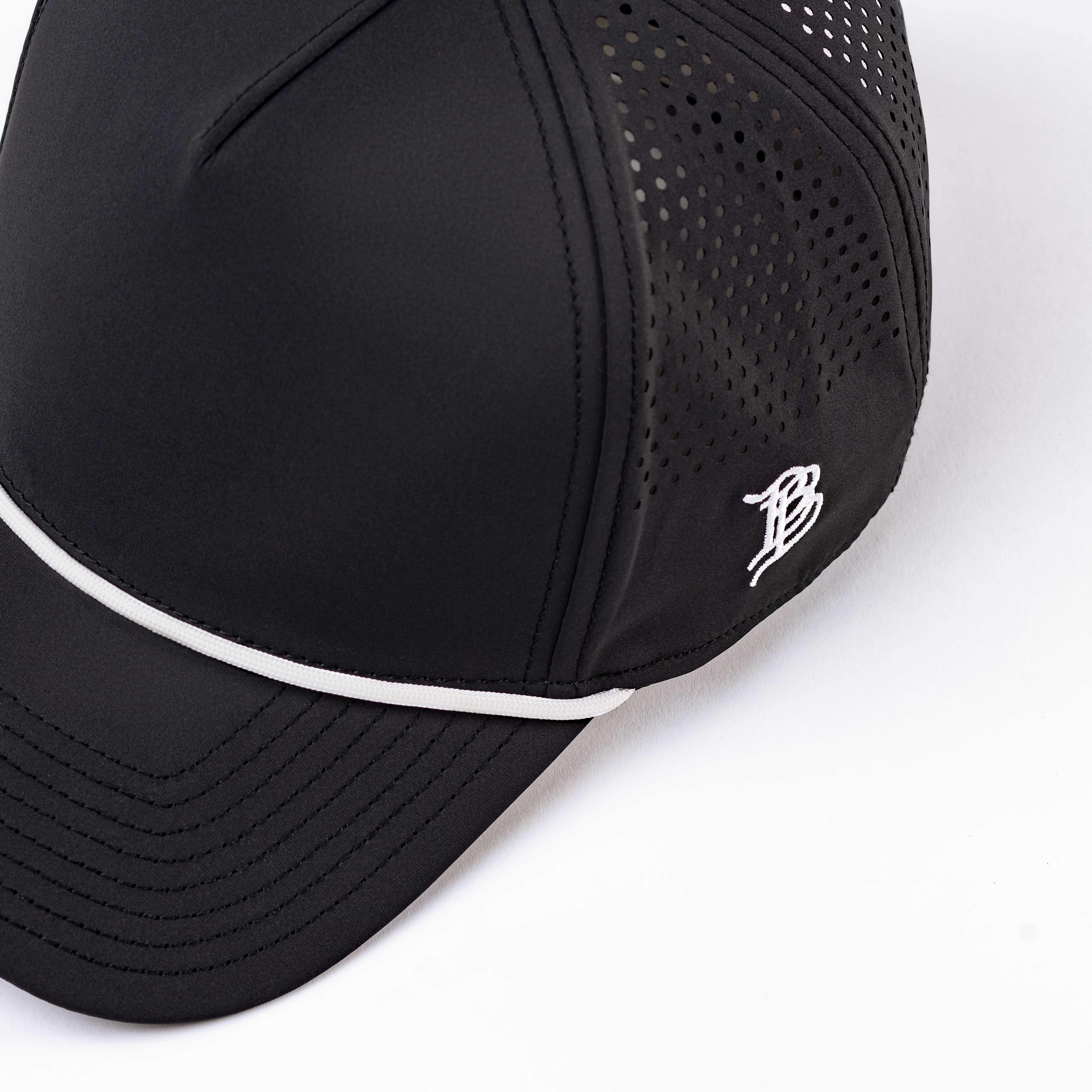 Bare Curved Performance 5 Panel Rope Hat Logo Black/White