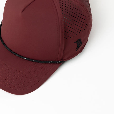 Bare Curved Performance 5 Panel Rope Hat Logo Maroon/Black