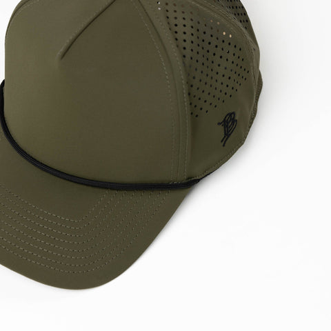 Bare Curved Performance 5 Panel Rope Hat Logo Loden/Black