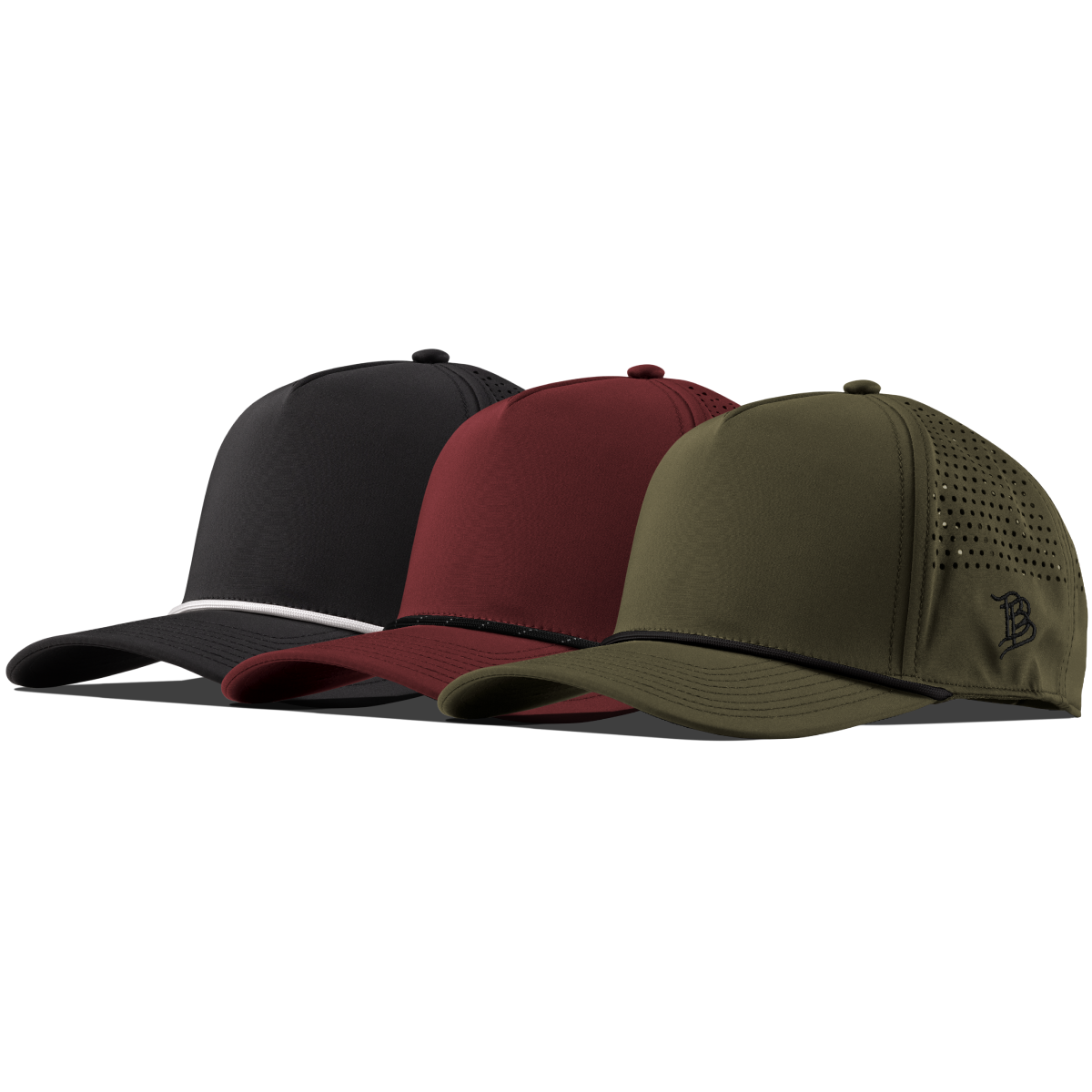 Bare Curved 5 Panel Performance 3-Pack Black + Maroon + Loden