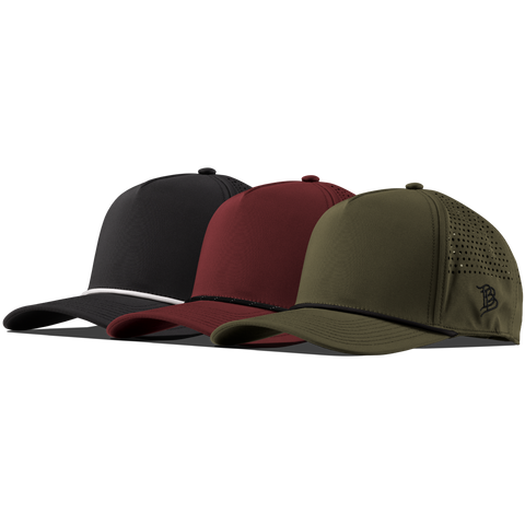 Bare Curved 5 Panel Performance 3-Pack Black + Maroon + Loden