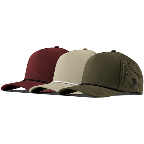 Bare Curved 5 Panel Performance 3-Pack Maroon + Desert + Loden