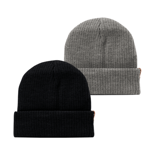 Bare Essential Beanie 2-Pack Black + Gray