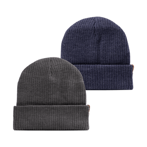 Bare Essential Beanie 2-Pack Charcoal + Navy